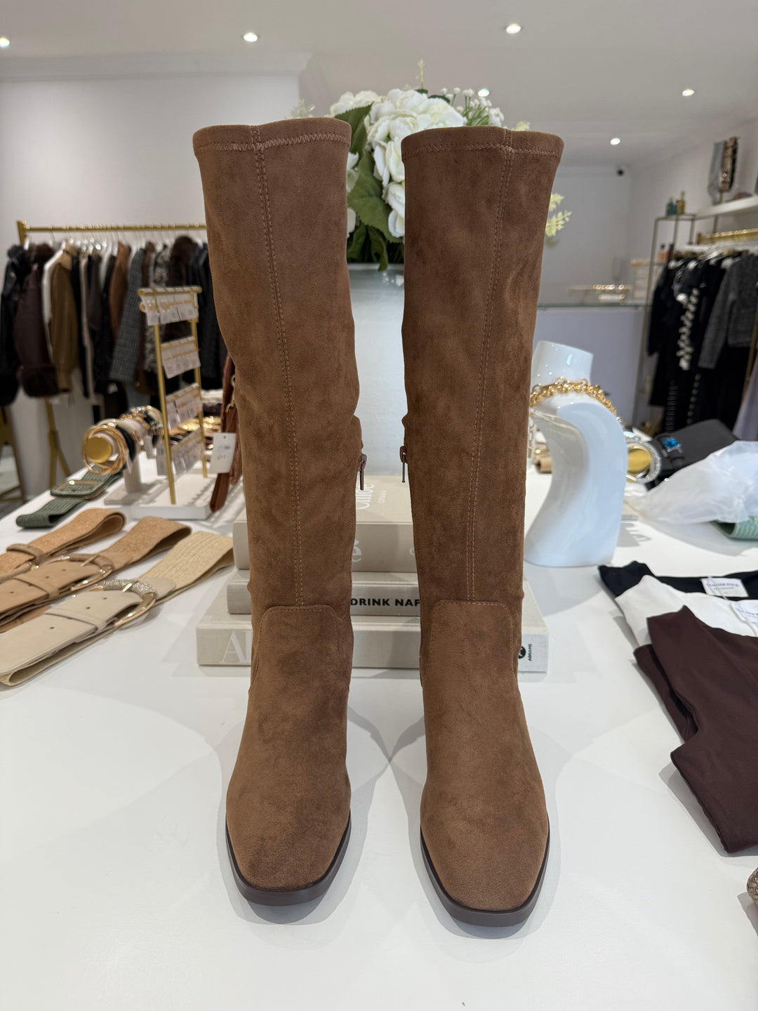 Faux Suede Knee Length Block Heel Boot  (2 Colours)