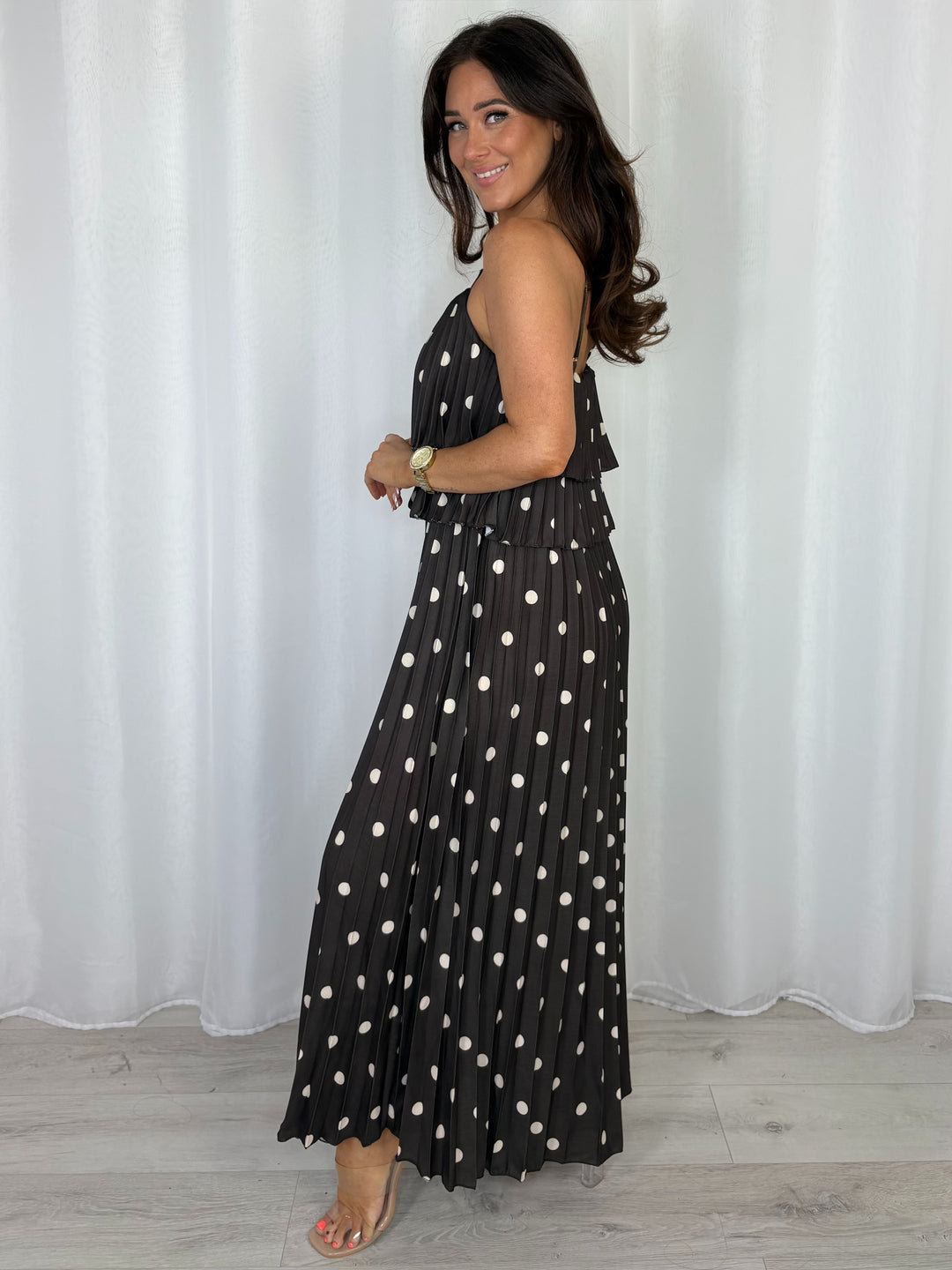 Polka Dot Pleated Maxi Dress (4 Colours)