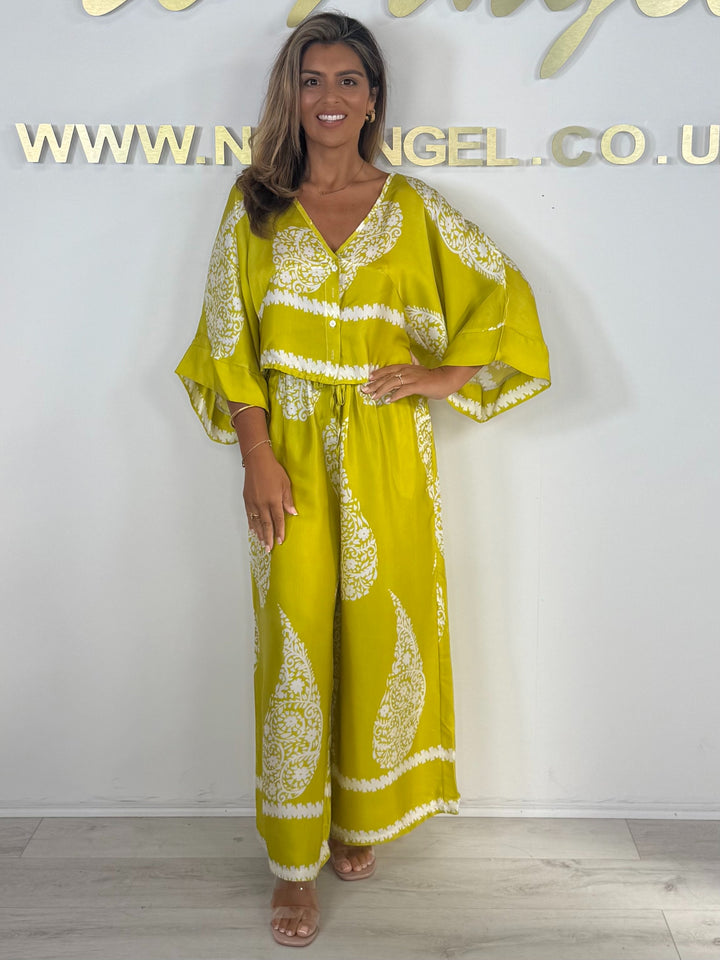 Paisley V-Neck Button Up Cardigan & Floaty Trouser Co-ord (4 Colours)