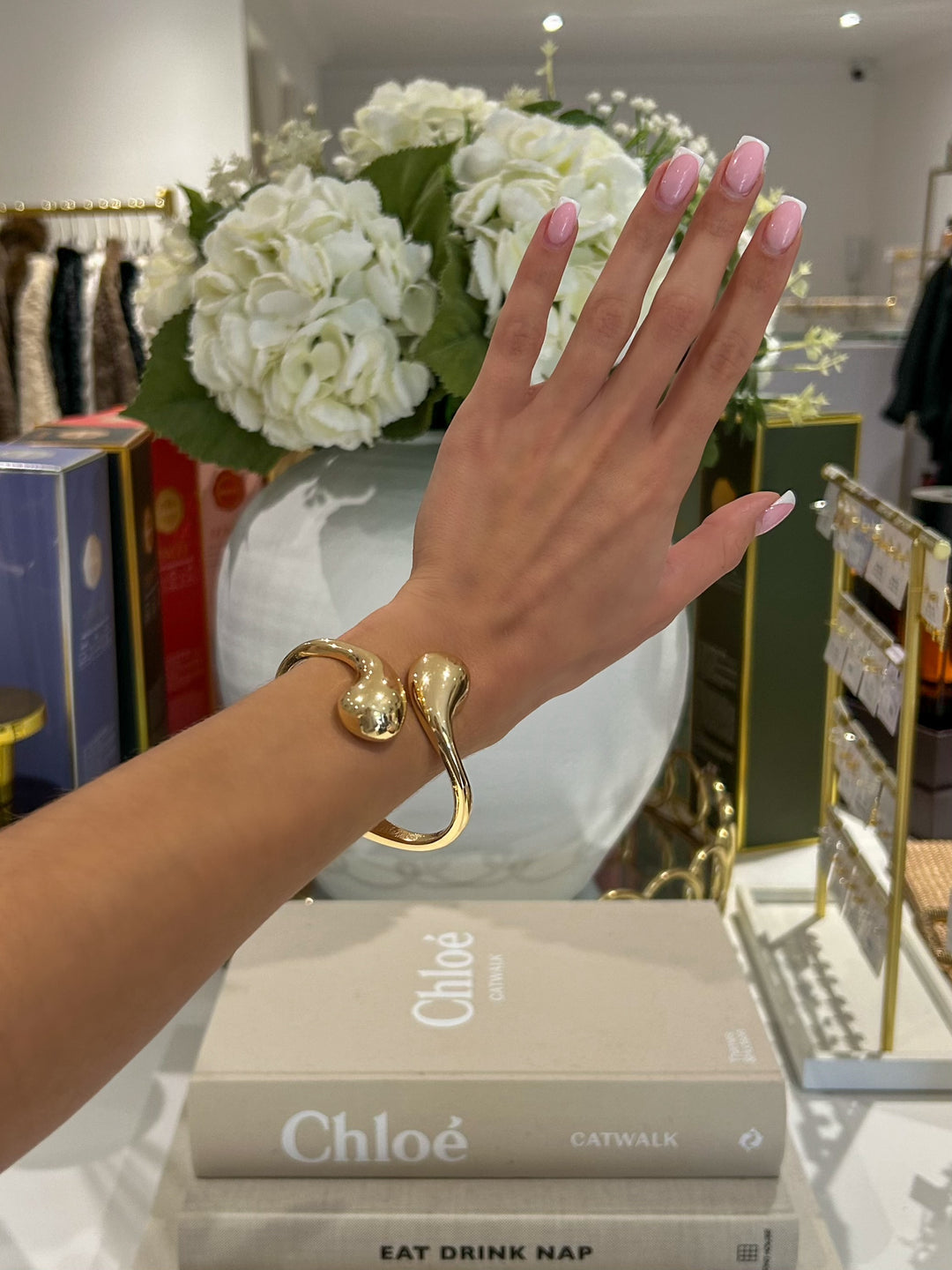 Gold Teardrop Thin Bangle