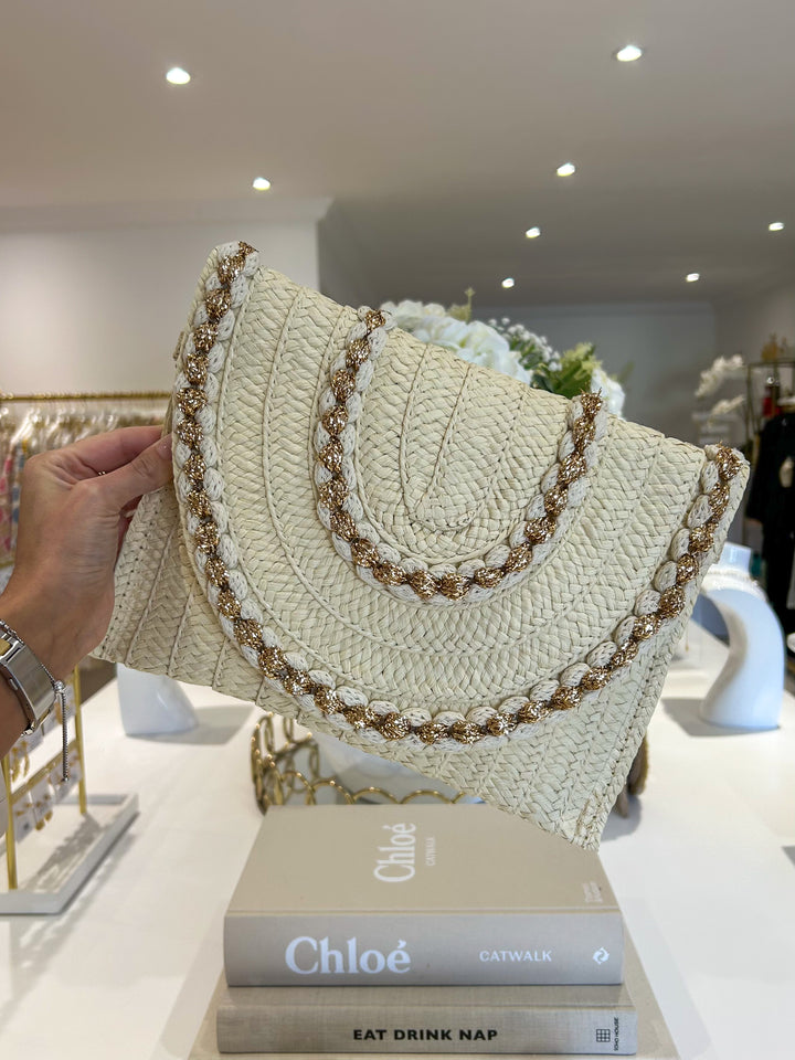 Plait Rope Detail Woven Gold Fleck Clutch (2 Colours)