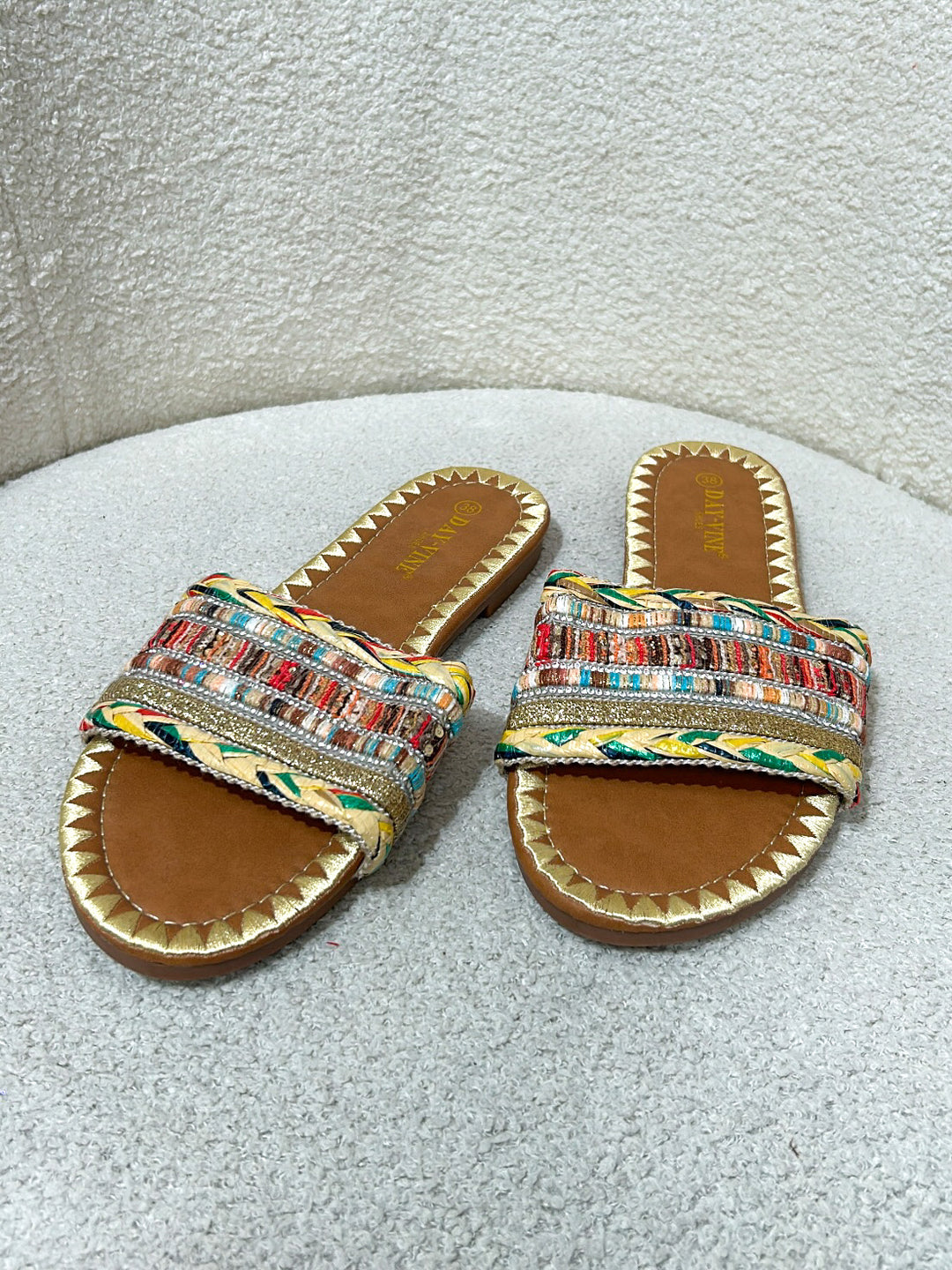 Multi Coloured Diamante Threaded Slider Style Sandals