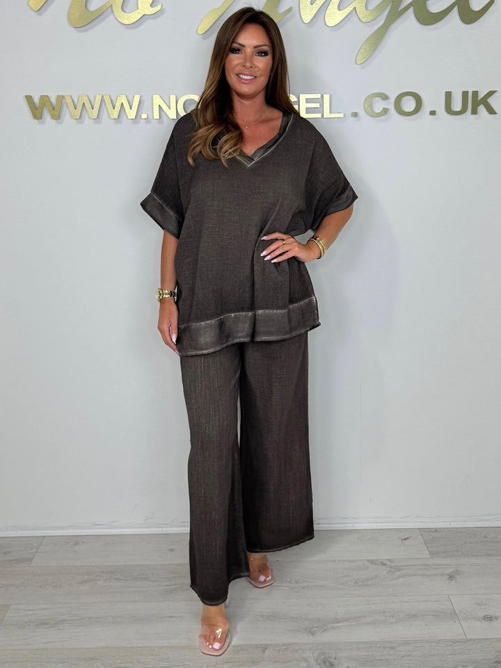 Satin Trim V-Neck Oversize Trouser Co-ord (9 Colours)