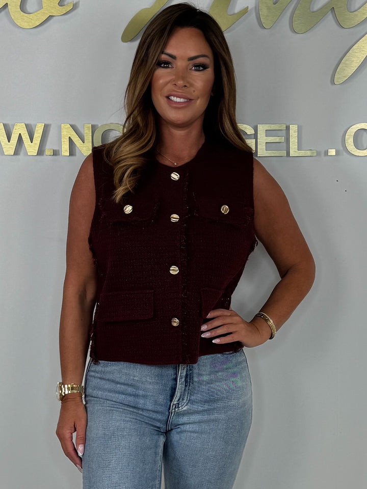 Sleeveless Lightweight Tweed Shimmer Gold Button Waistcoat (3 Colours)