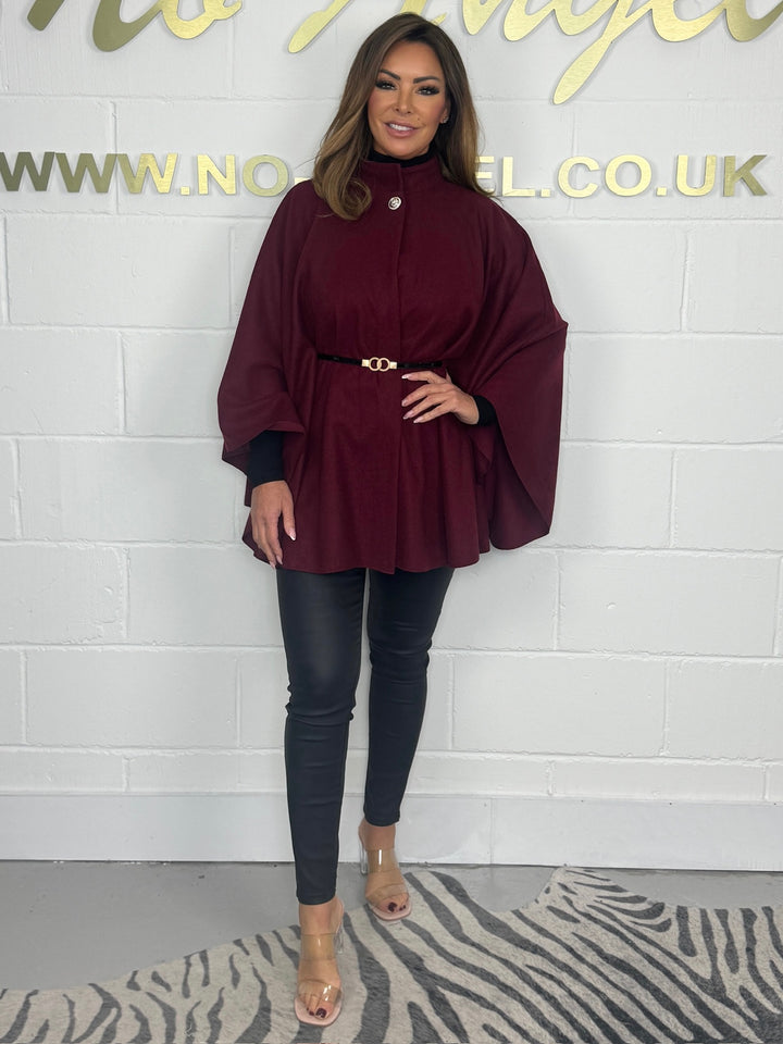 Gold Button Belted Cape (8 Colours)