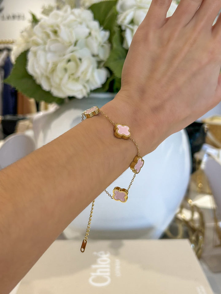 Pink 5 Leaf Clover Multi Bracelet (2 Colours)