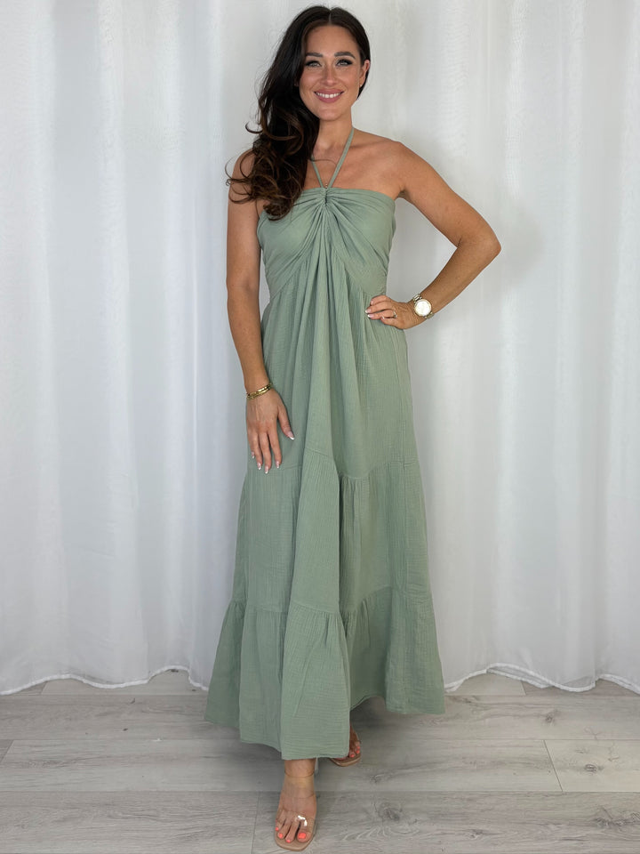 Cheesecloth Halter Neck Style Tiered Dress (9 Colours)