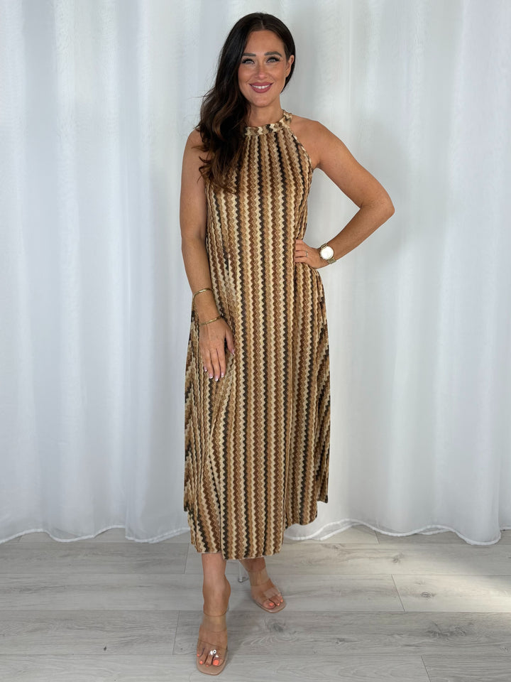 Zig Zag Halter Neck Maxi Dress (3 Colours)
