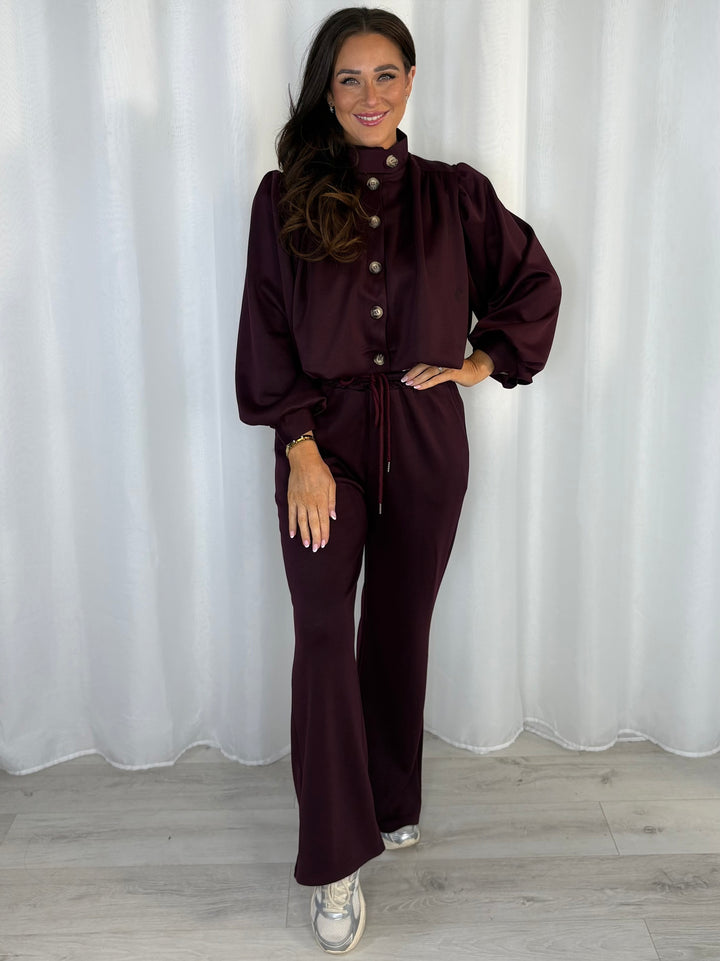 High Neck Shoulder Padded Balloon Sleeve Jacket With Wide Leg Jogger Co-Ord (6 Colours)