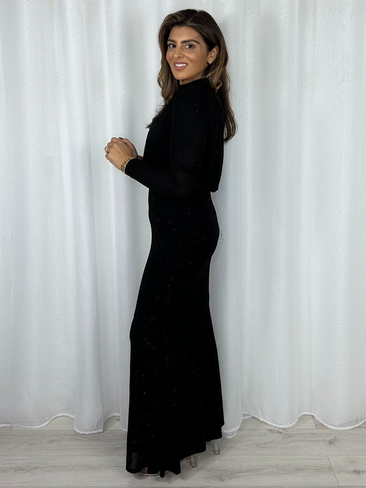 High Neck Scattered Diamante Maxi Dress (2 Colours)