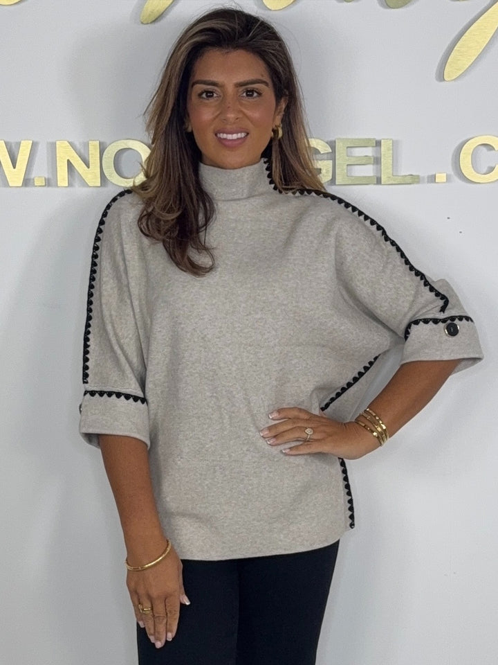 Turtle Neck 3/4 Sleeve Stitch Detail Batwing Jumper (3 Colours)