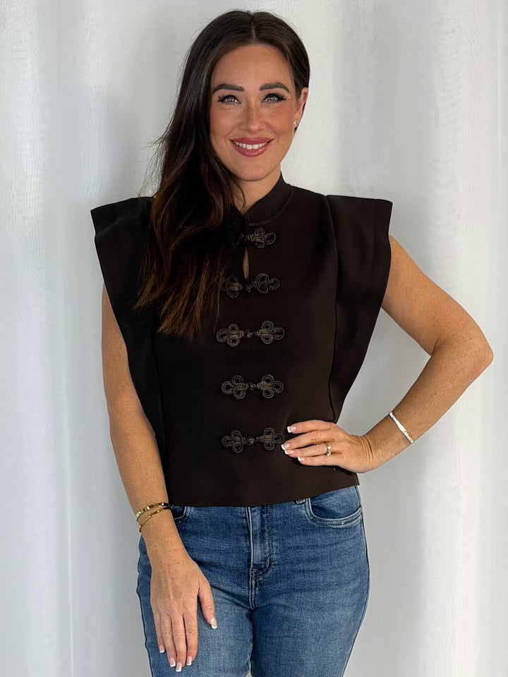 Structured Cap Sleeve Frog Knot Top (2 Colours)