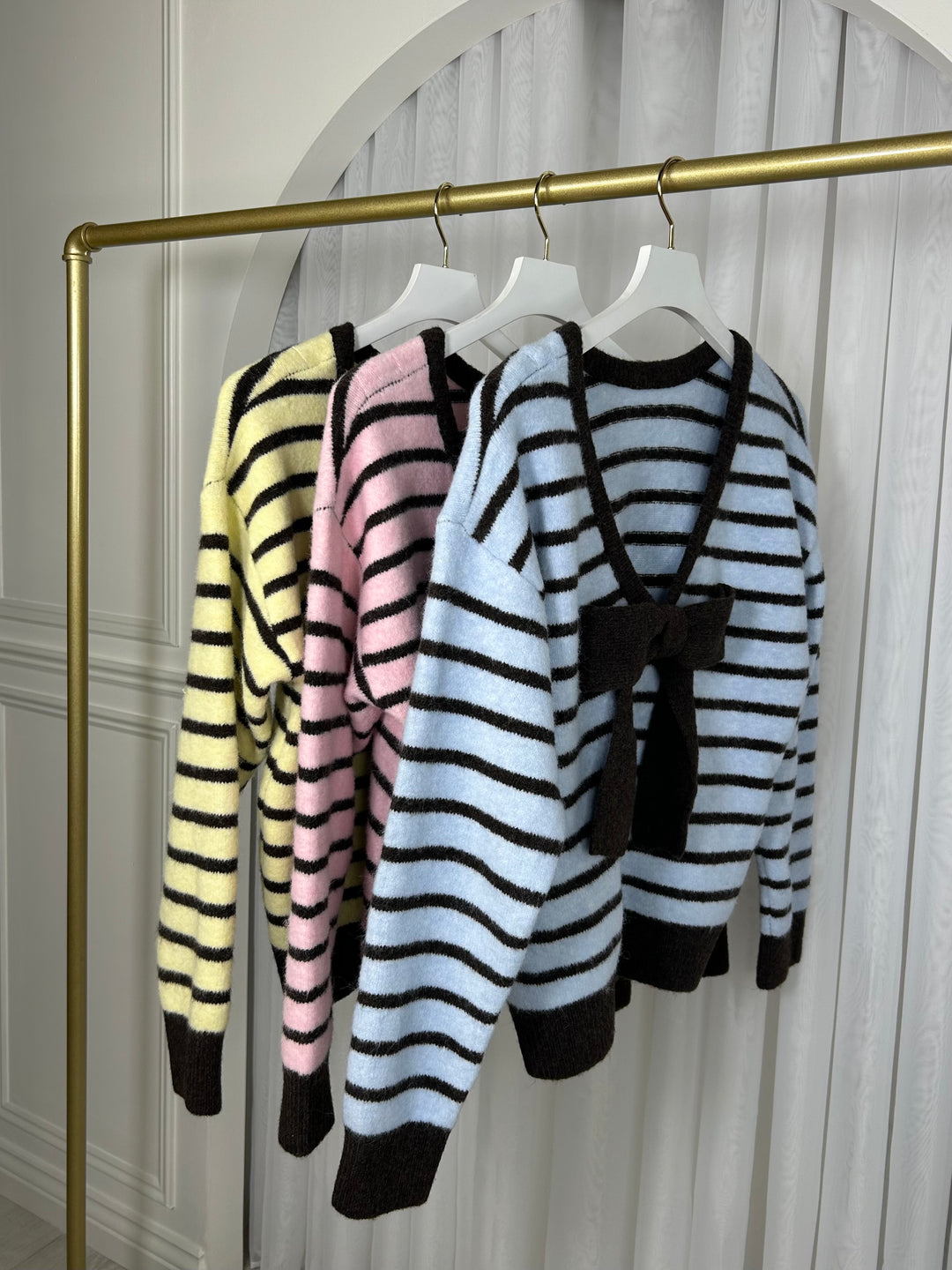 V-Neck Striped Bow Jumper (3 Colours)