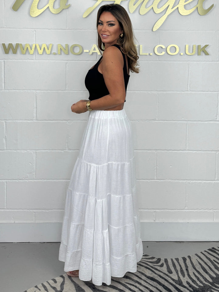 White Cheesecloth Maxi Layered Skirt