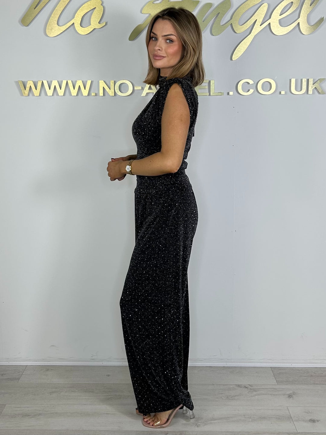 Scattered Diamante Sleeveless Shoulder Padded Trouser Co-Ord (2 Colours)