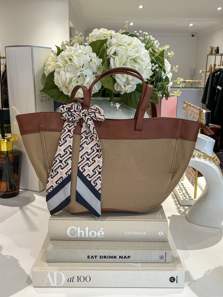 Faux Leather Trim Scarf Detail Tote Bag (6 Colours)