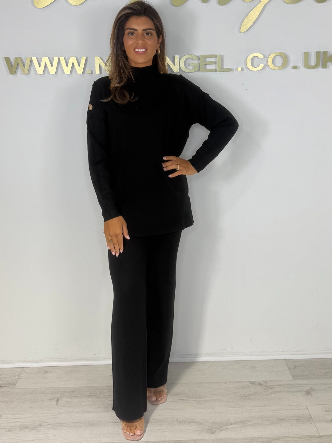 Turtle Neck Soft Knit Hammered Gold Button Trouser Co-ord (3 Colours)