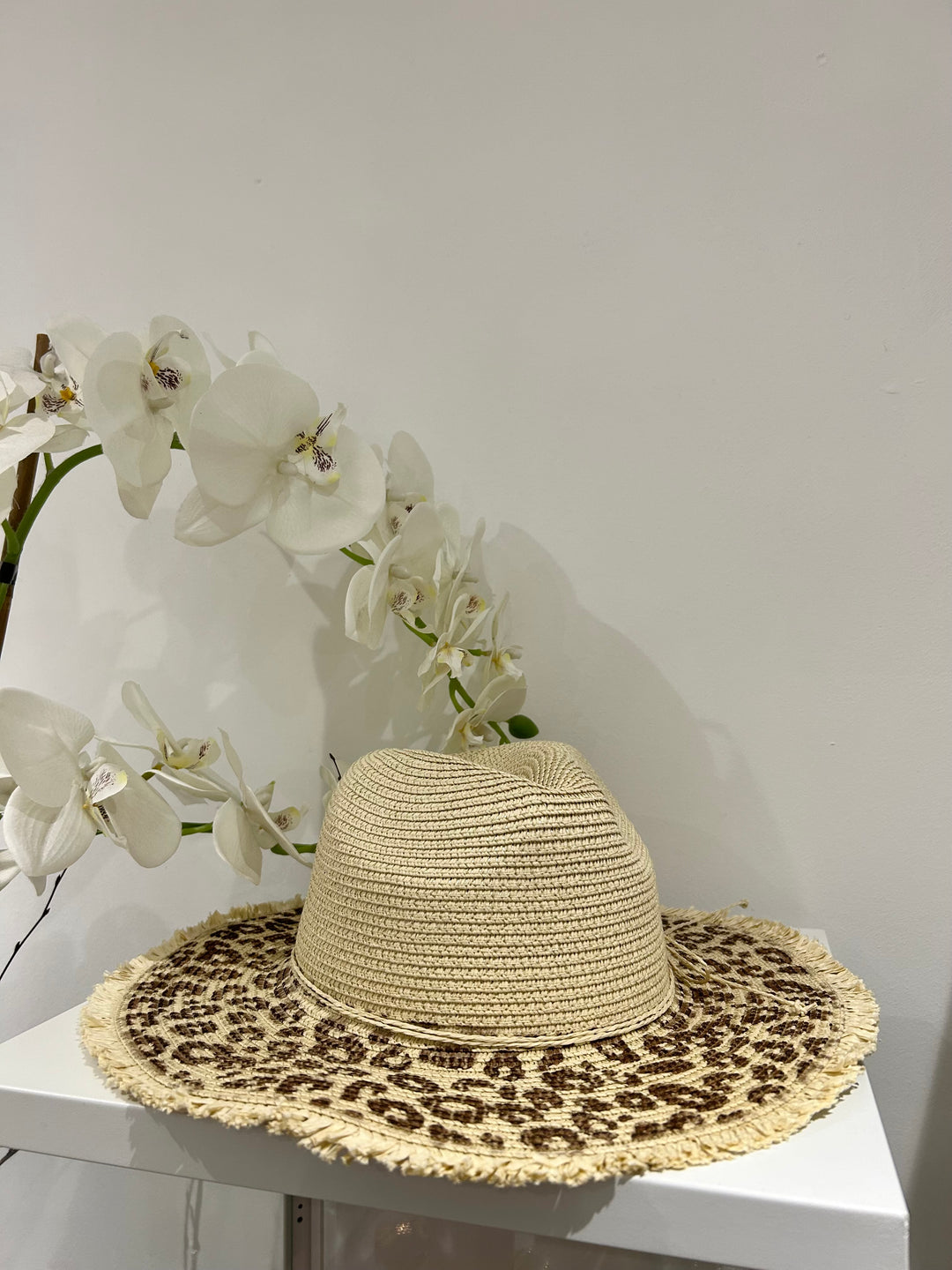 Leopard Print Detail Straw Beach Hat (2 Colours)