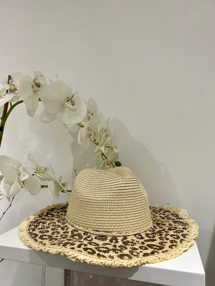 Leopard Print Detail Straw Beach Hat (2 Colours)
