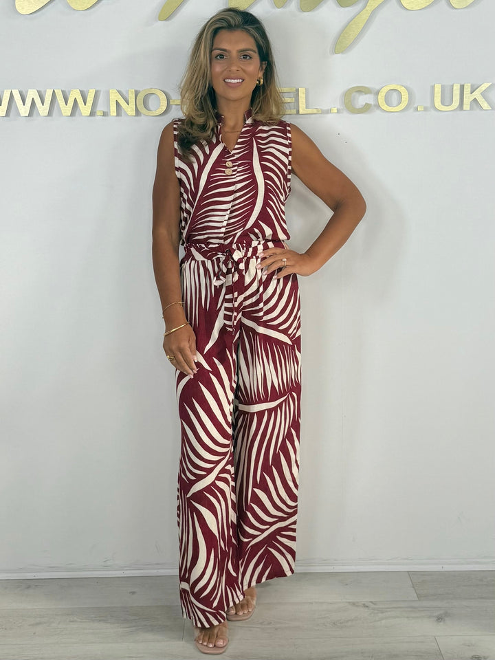 V-Neck Zebra Sleeveless Button Up Belted Trouser Co-ord (2 Colours)