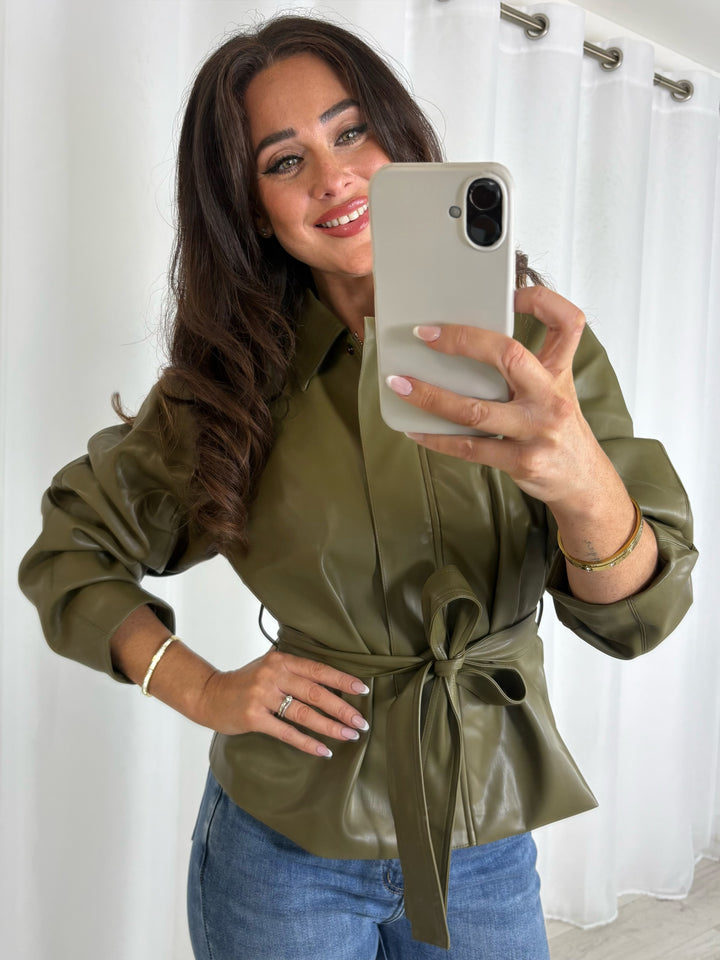 Faux Leather Jacket With Tie Up Belt (2 Colours)