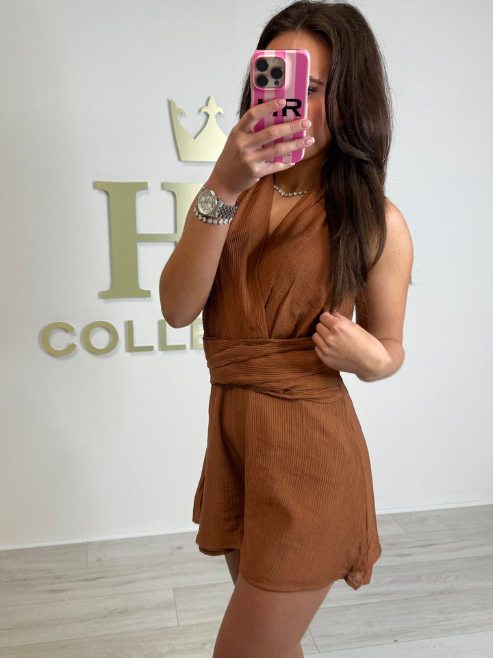 Brown V-Neck Tie Back Playsuit