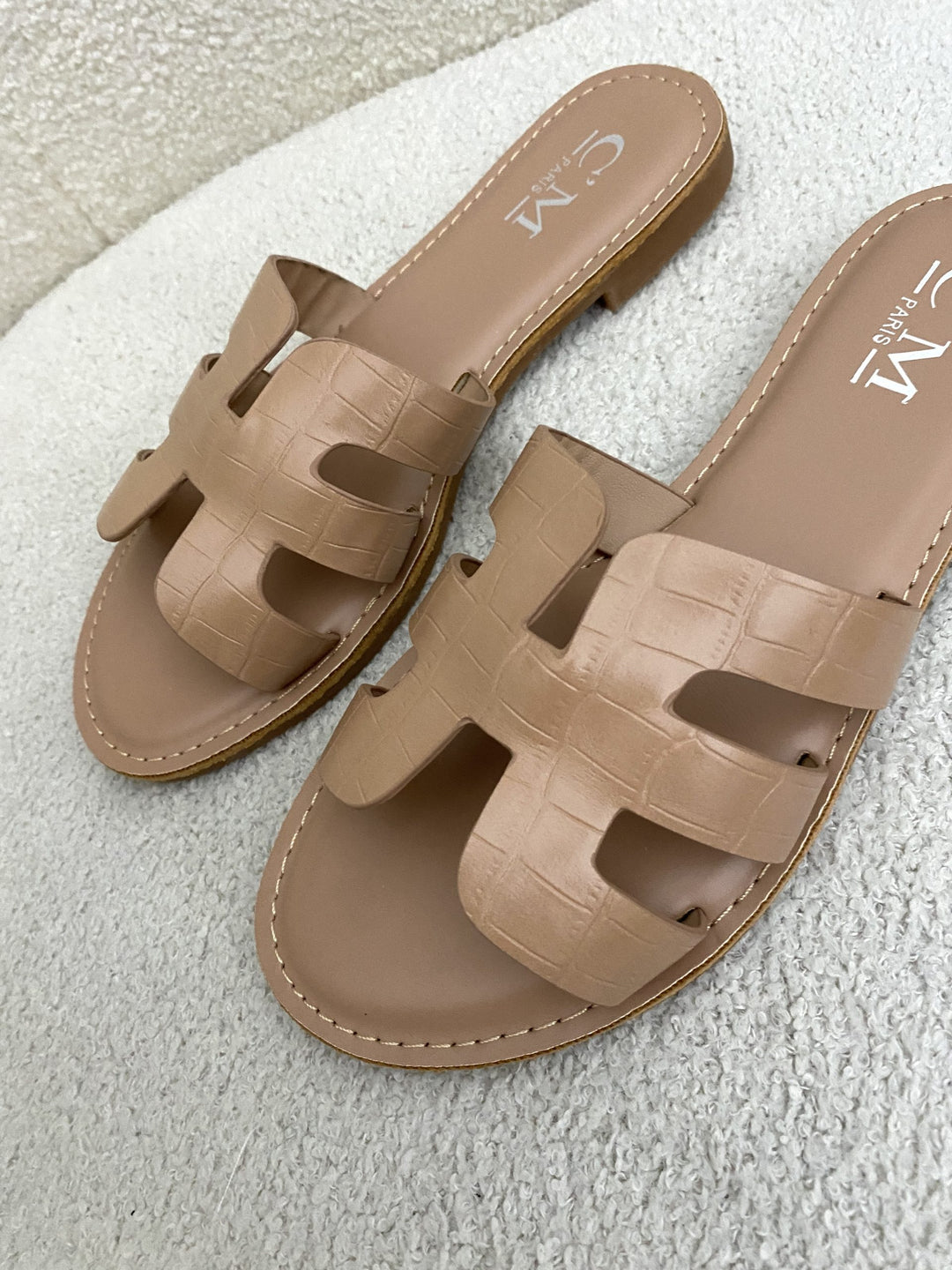 Mock Croc Leather Look Slider Sandals