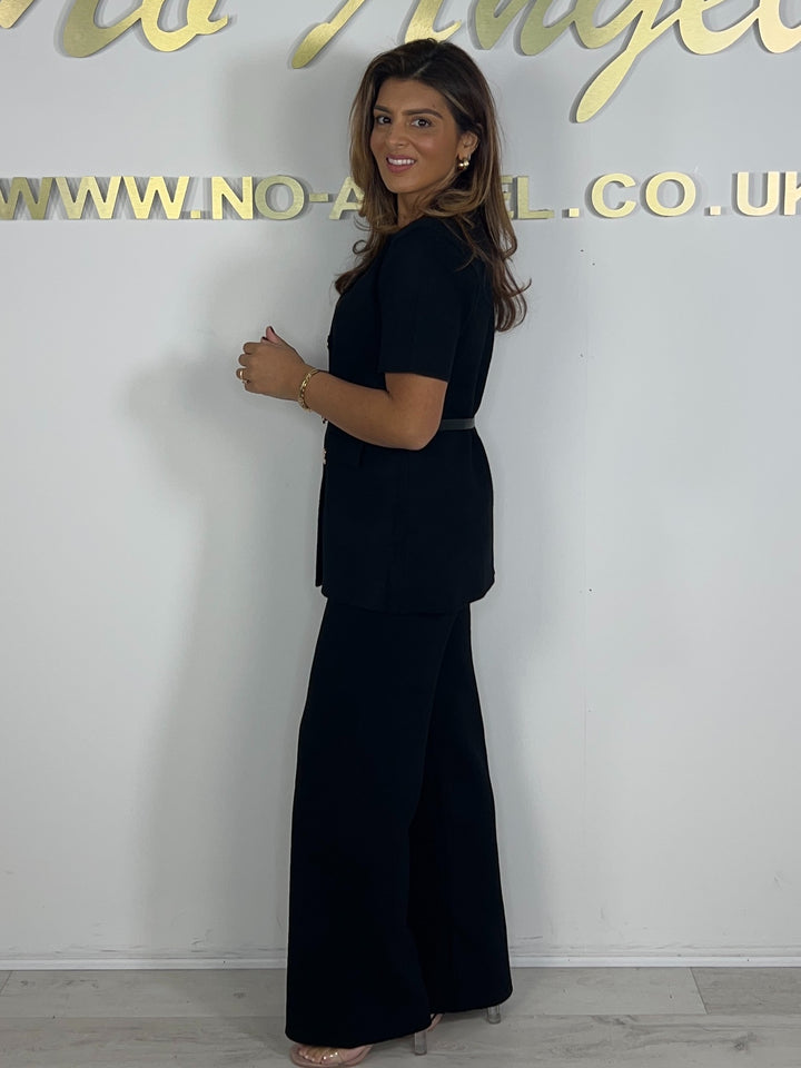 V-Neck Short Sleeve Belted Gold Button Co-Ord (3 Colours)