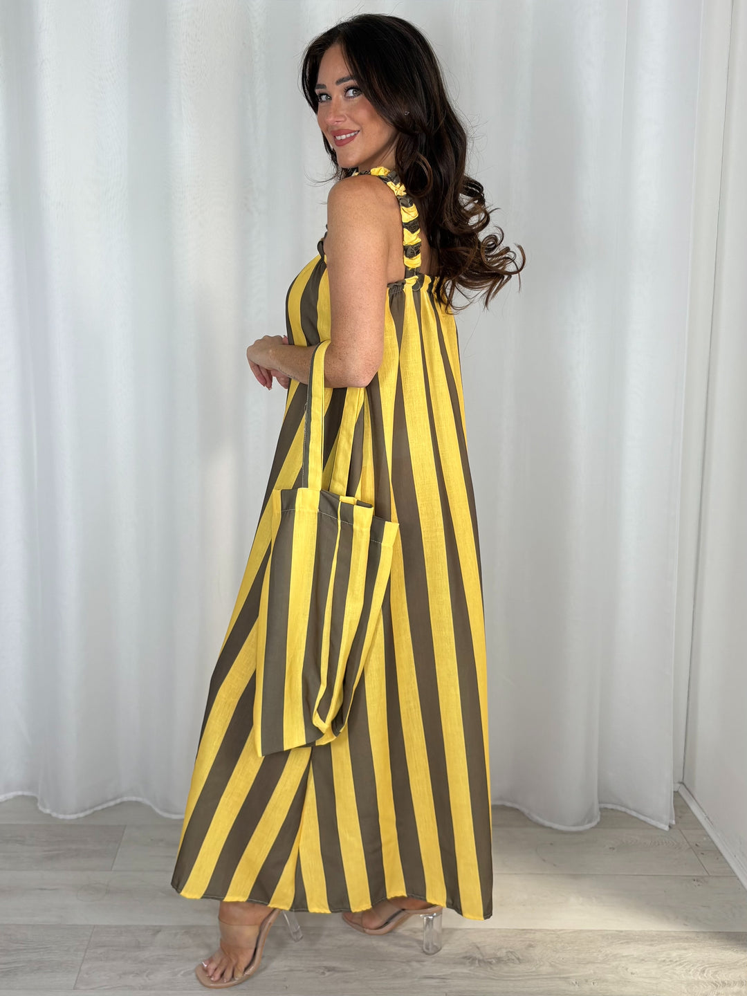 Striped Cotton Maxi Dress With Bag (4 Colours)