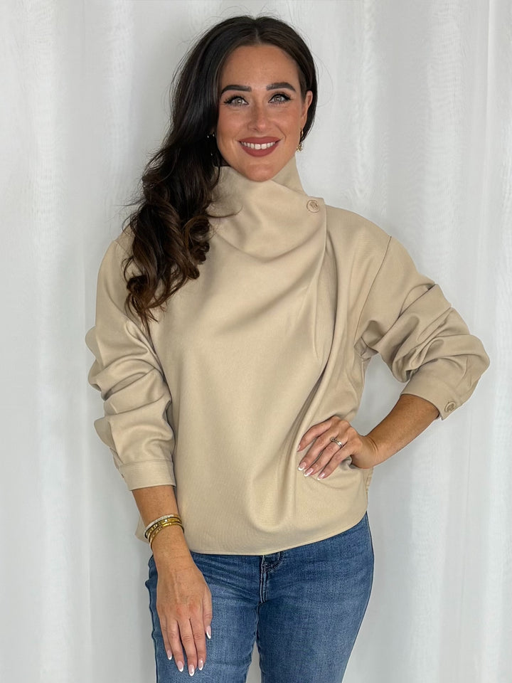 High-Neck Button Detail Top (2 Colours)