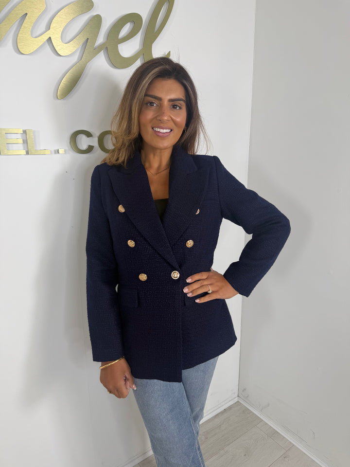 Double Breasted Collared Gold Button Tweed Blazer (5 Colours)