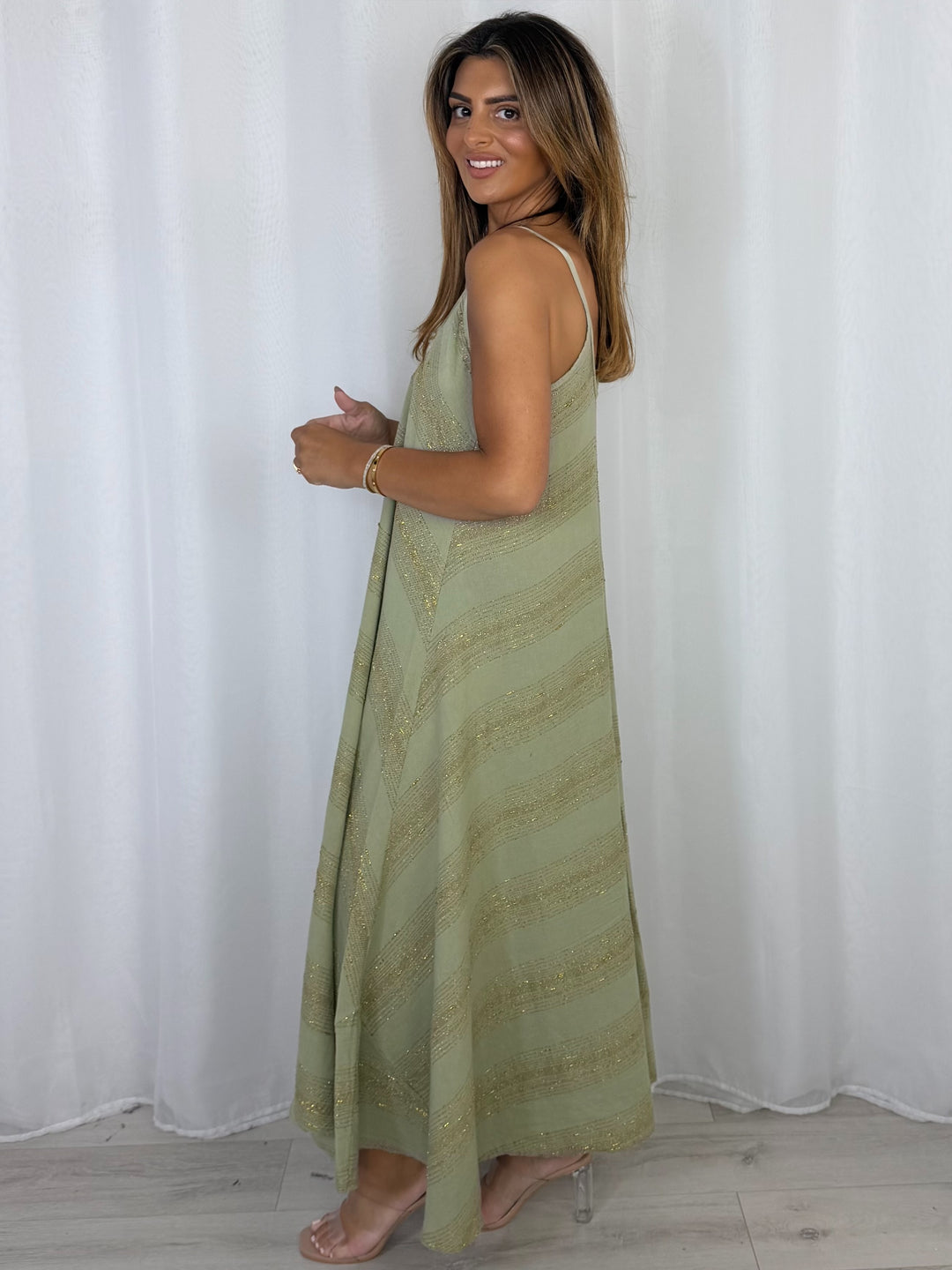 V-Neck Strap Gold Fleck Maxi Dress (4 Colours)