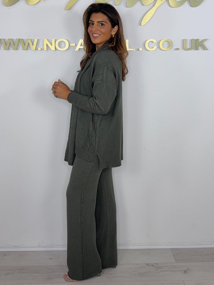 Soft Knit Cable Design Round Neck Top & Trouser Co-ord With Scarf (6 Colours)