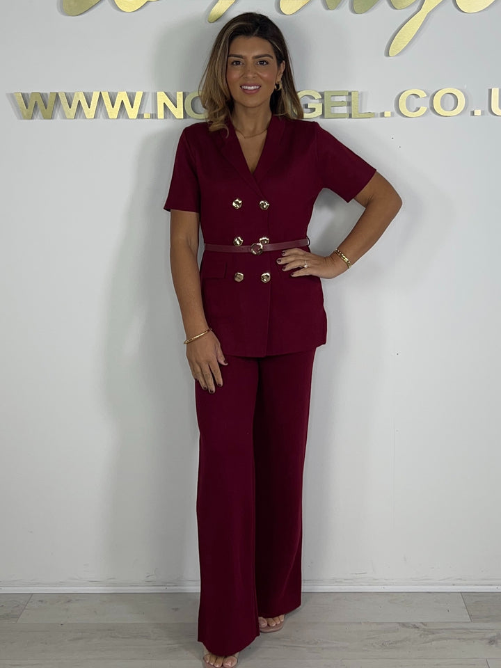 V-Neck Short Sleeve Belted Gold Button Co-Ord (3 Colours)
