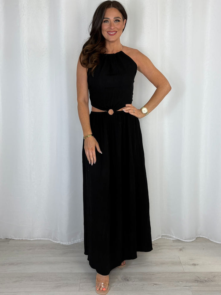 Gold Neck Hardware Halter Neck Cut Out Dress (3 Colours)