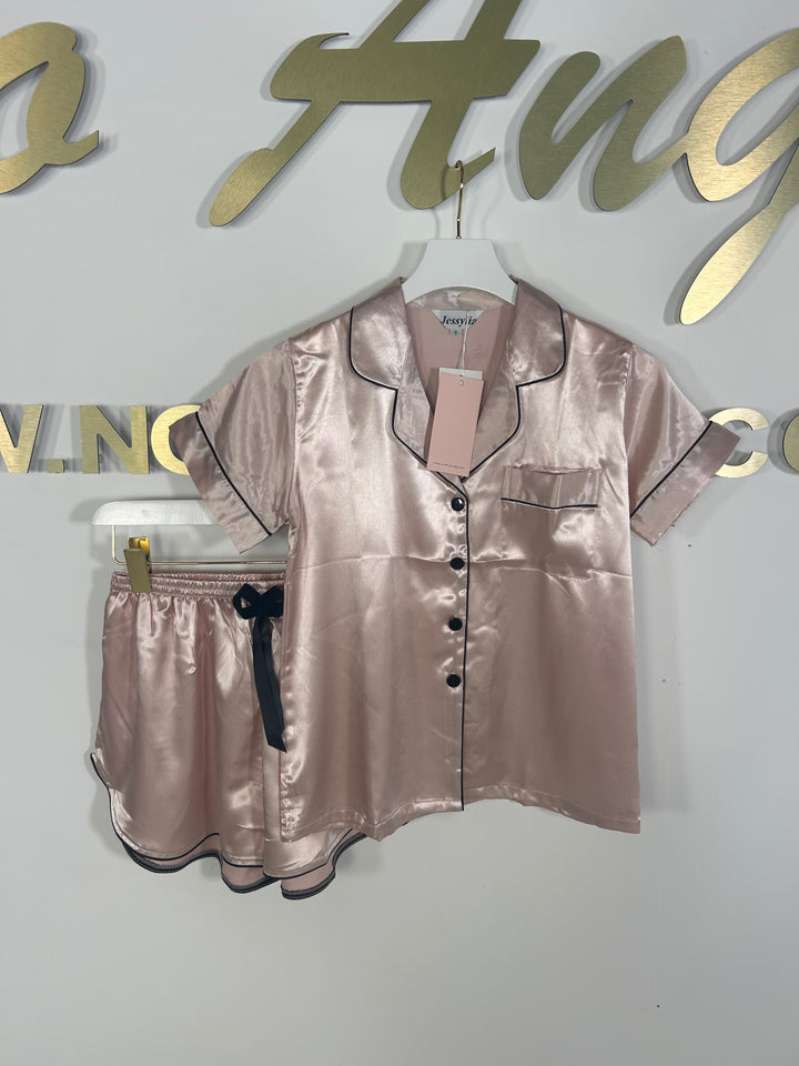 Satin Short Sleeve Pajama Set (3 Colours)