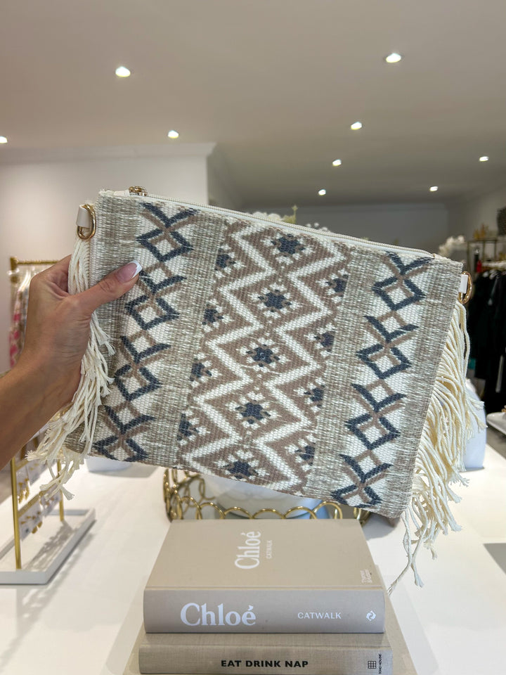 Aztec Diamond Tassel Detail Clutch Bag