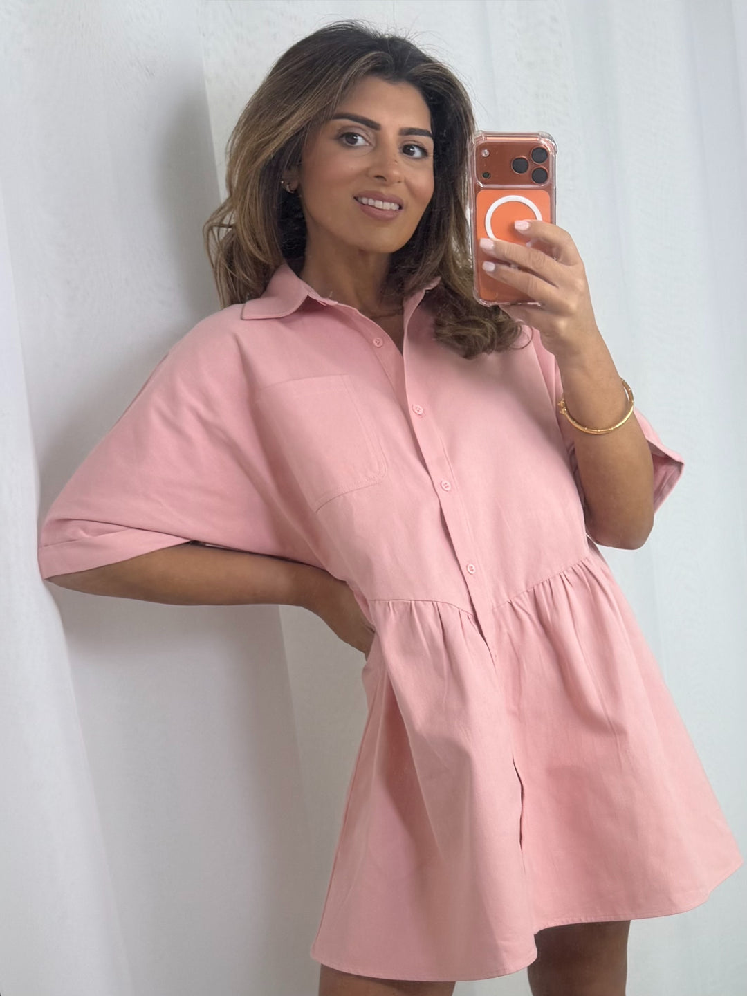 Pink Denim Effect Dress