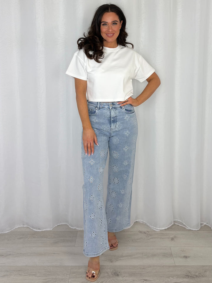 Floral Embroidered Dad Jeans