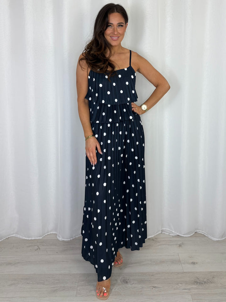 Polka Dot Pleated Maxi Dress (4 Colours)