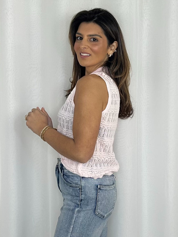 Crochet Sleeveless Frill Trim Top (2 Colours)