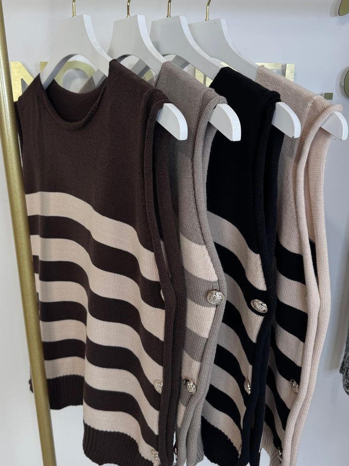 Soft Knit Stripe Gold Button Detail Tank Top (4 Colours)