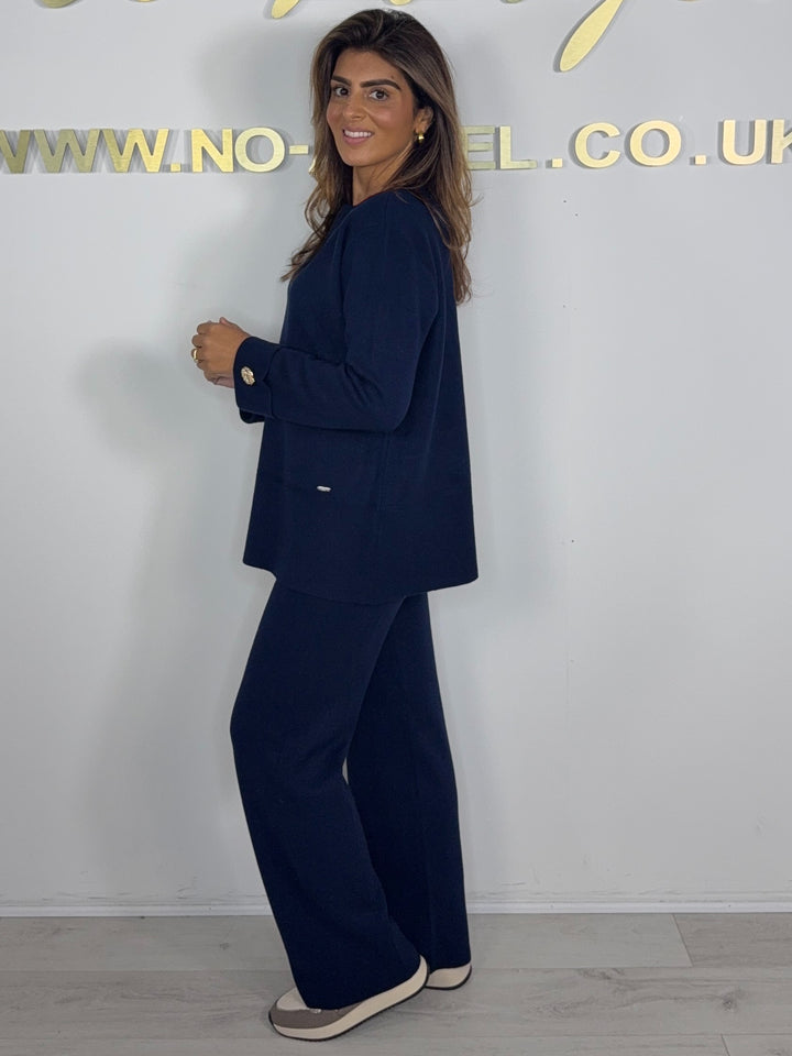 Scoop Neck Soft Knit Gold Button Detail Trouser Co-ord (6 Colours)