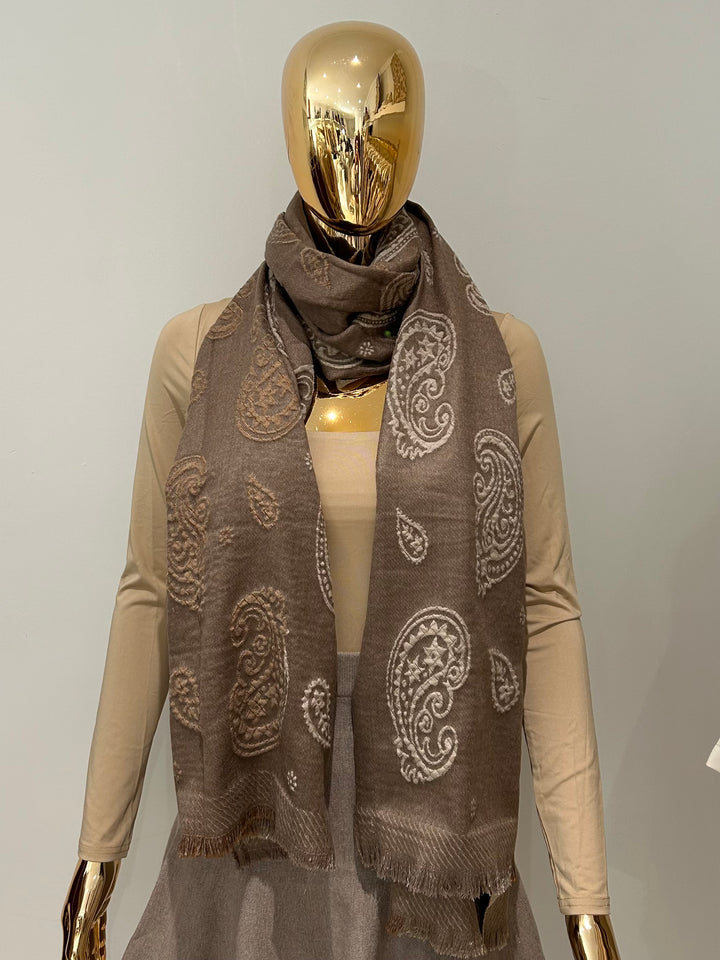 2 Toned Swirl Detail Frayed Edge Scarf (3 Colours)