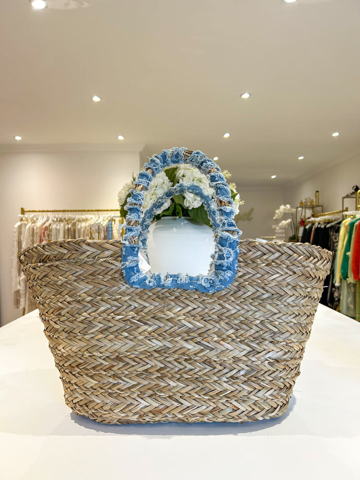 Blue Denim Pearl Button Detail Beach Bag