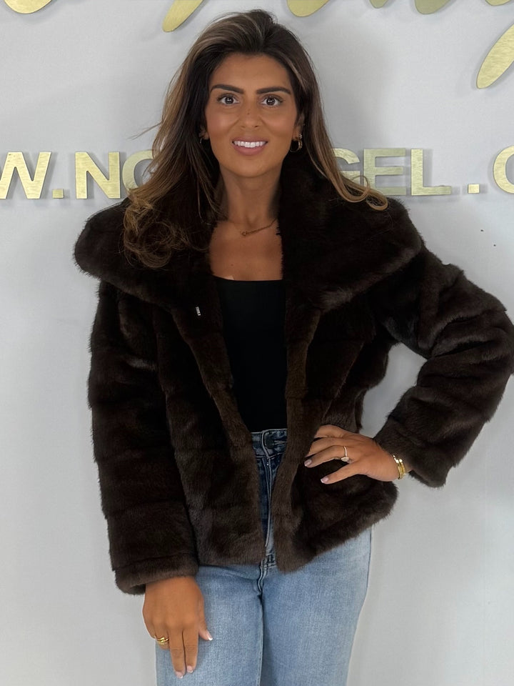 Faux Fur Collared Stripe Detail Short Jacket (3 Colours)
