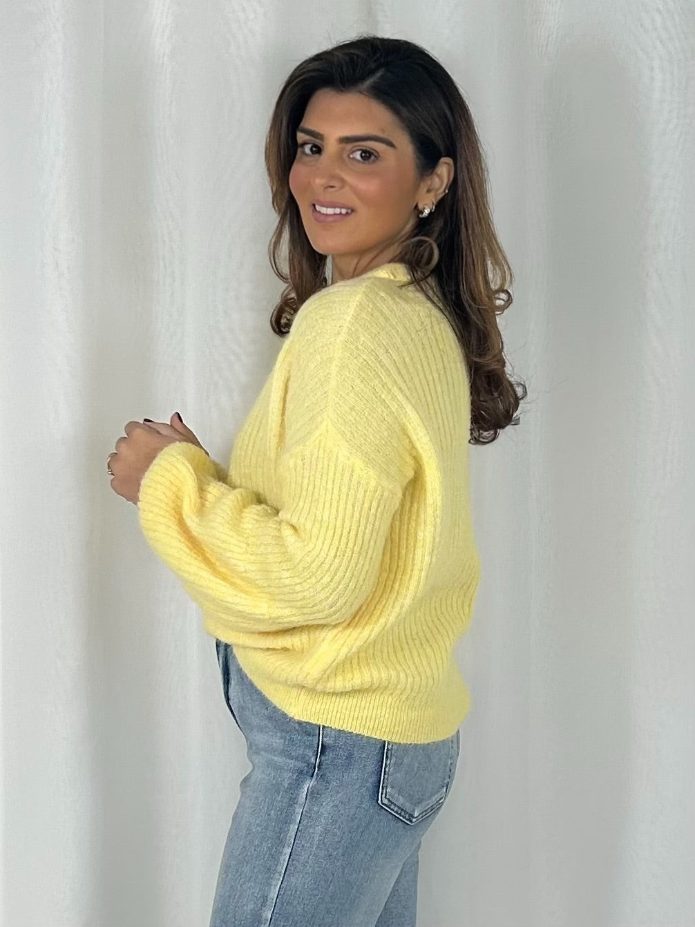 Balloon Sleeve Ribbed Round Neck Jumper (6 Colours)