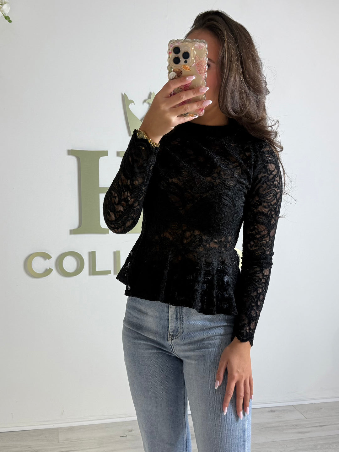 Lace Peplum Frill Long Sleeve Top (2 Colours)