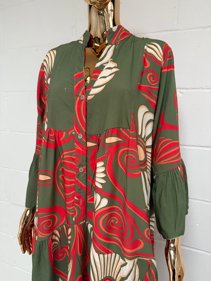 Printed Button Up Panelled Oversize Maxi Dress (2 Colours)