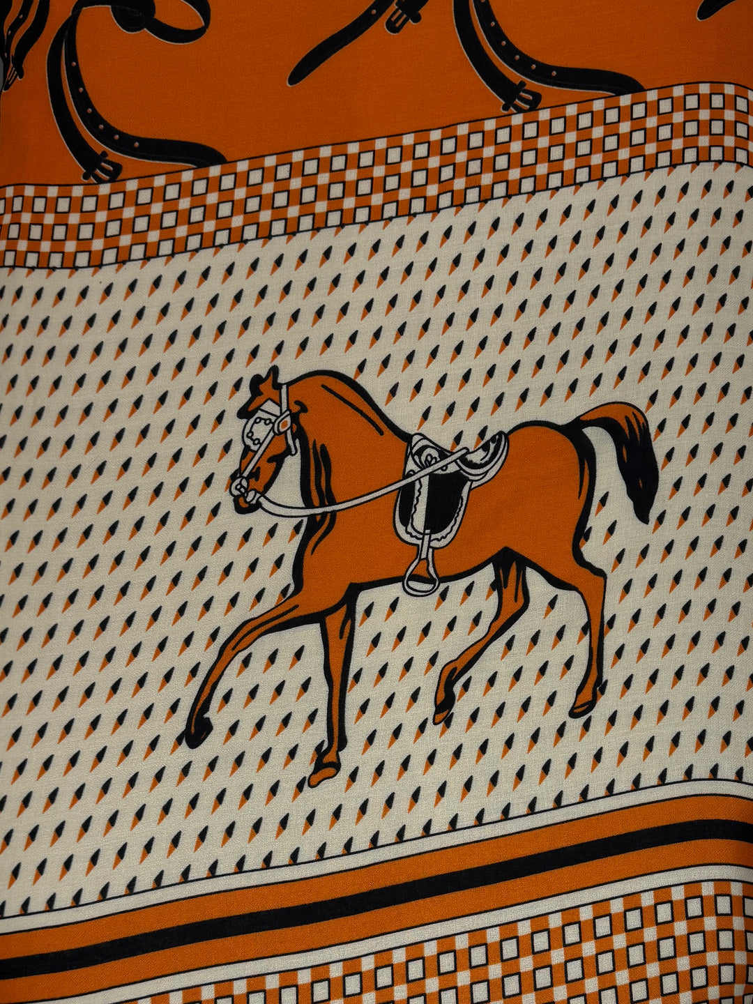 Soft Knit Black/Orange Horse Check Print Scarf